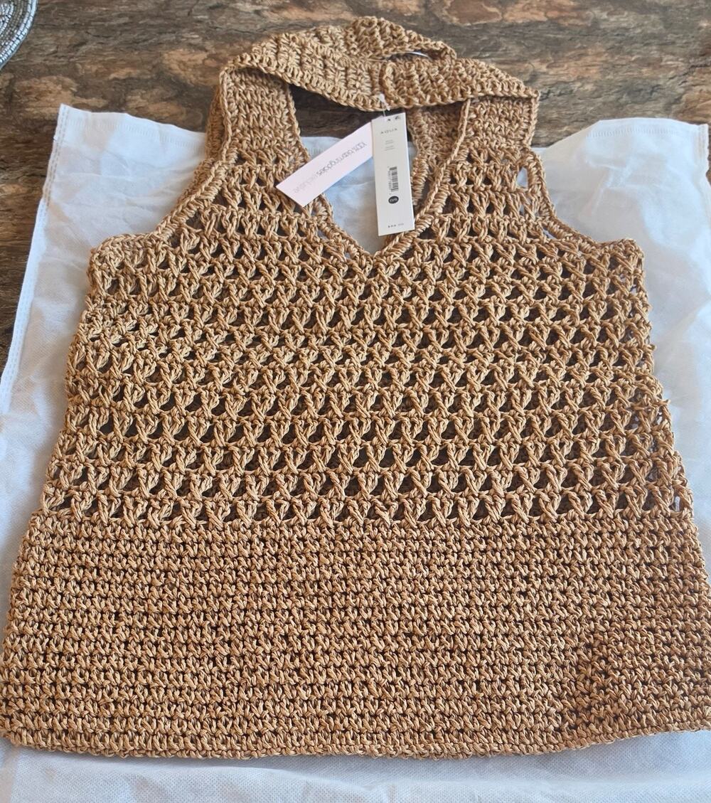 AQUA Bloomingdales Crochet Straw Tote Bag Natural Beach Summer NWT Style 33250